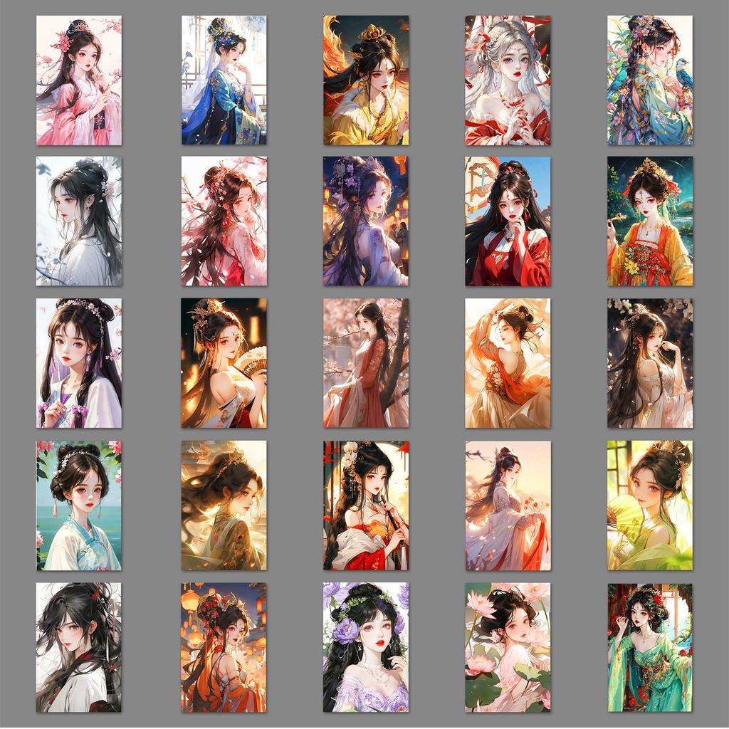 50 Pictures of Ancient Style Girl's Personalized Creative Waterproof Decorative Water Cup Suitcase Tablet Mobile Phone Case Computer Stickers