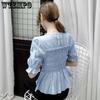 WTEMPO Chemises en mousseline de soie unie pour femmes, coupe ajustée, manches courtes bouffantes, polyvalentes, style streetwear, été