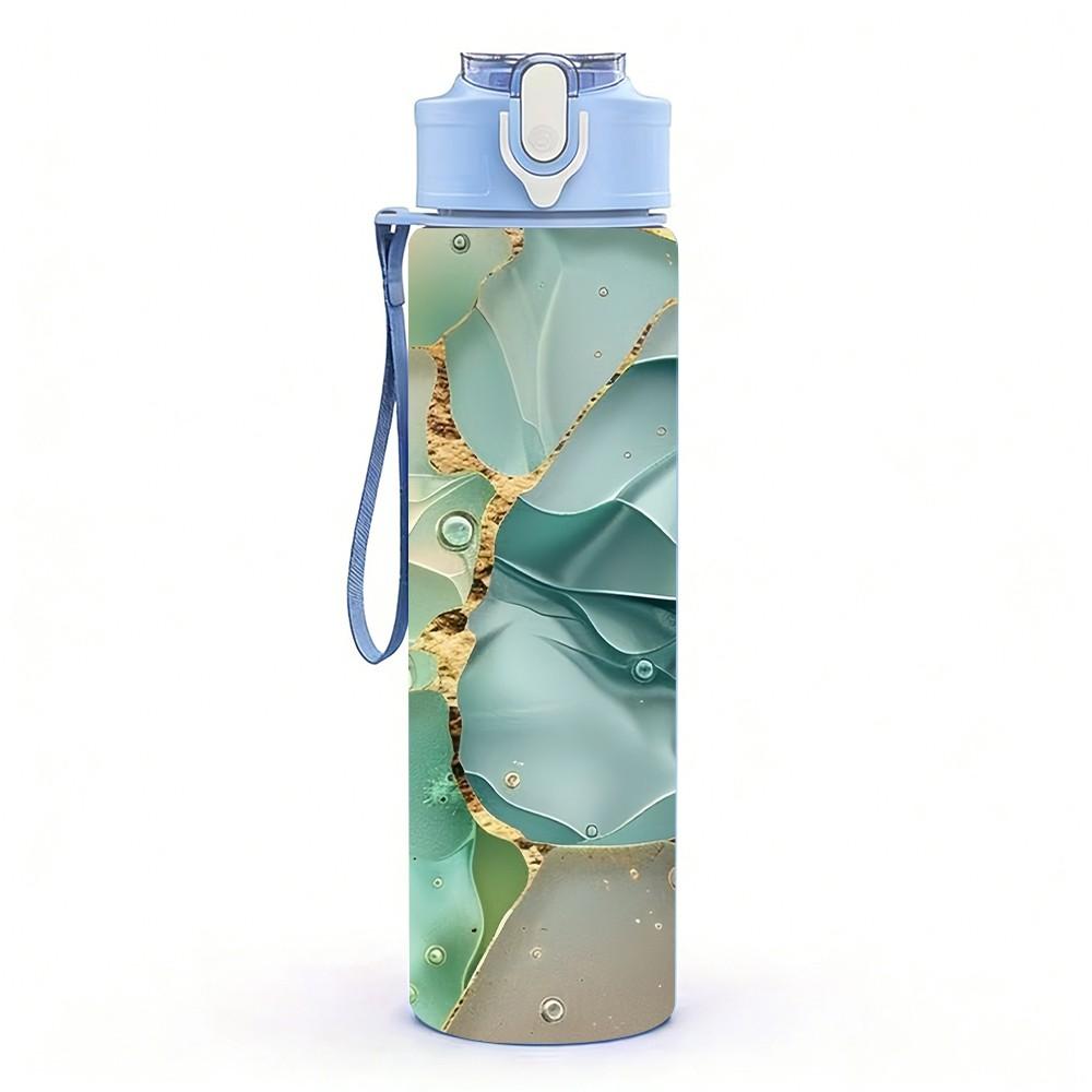 1PC Mint Green Gold Geode Marble Pattern 750ml Color Plastic Sports Water Bottle Leakproof Flip Straw Lid Suitable for Sports Office Home Use