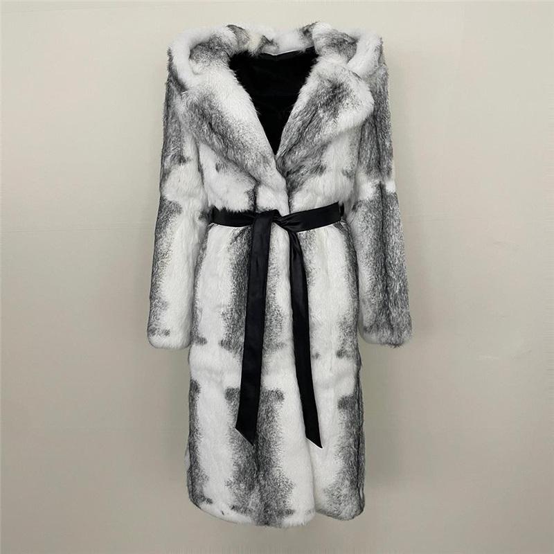 Přírodní kabát z pravé králičí kožešiny Dámský zimní módní teplý kabát s kapucí Dámský kožešinový kabát