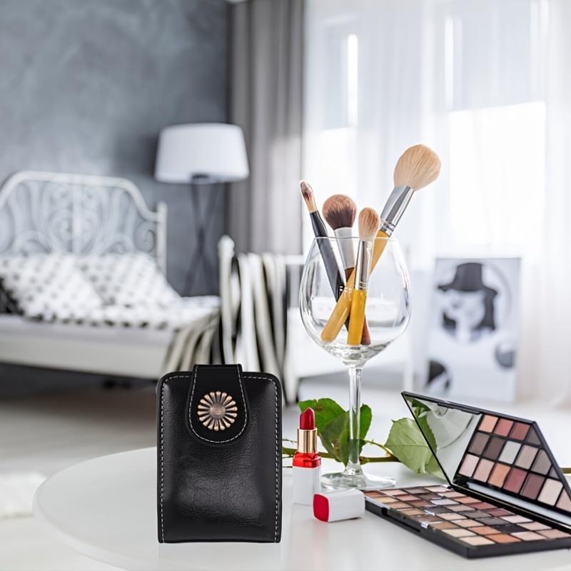 Mini Makeup Bag Portable Cosmetic Case with Mirror Lipstick Compartment PU Leather Small Korean Style Fashion Travel Organizer