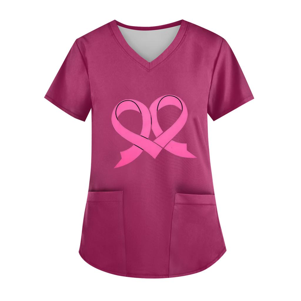 Women's V-Neck Short-Sleeve Pocketed Top With Side Slit