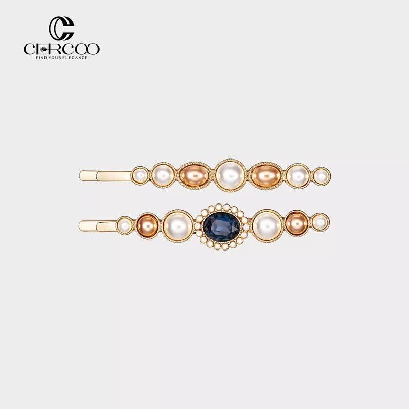 Cercoo Elegant Pearl & Rhinestone Side Hair Clip Set