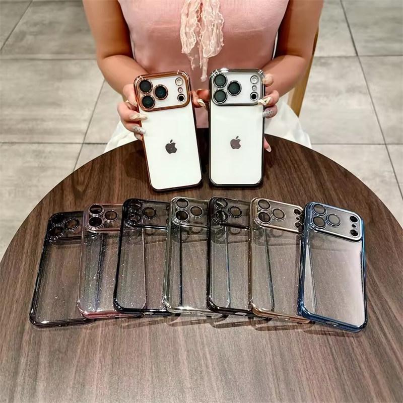 Plating Sparkling Transparent Case For iPhone 17 Air 16 15 14 Plus 13 12 11 Pro Max Shiny Glitter Bling Rugged PC Armor Cover