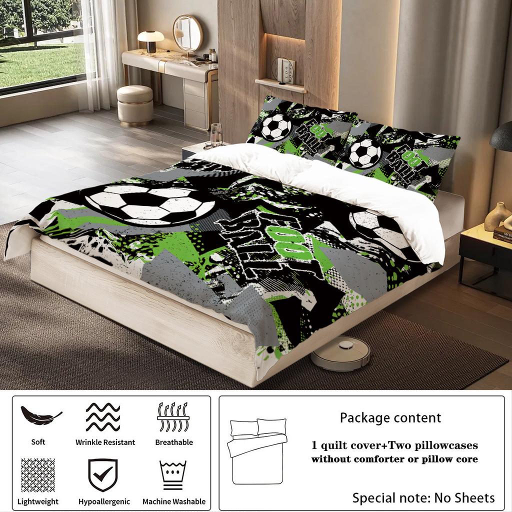 Football Pattern Quilt Cover Digital Printing Bedding Pillowcase Grinding Three-Piece Set