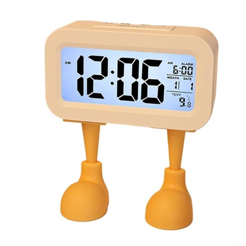 62KD Sausage Lip Cartoon Alarm Clock with Stable Feet Stand Battery Operated LCD Display Night Light Desk Clock Home Decors