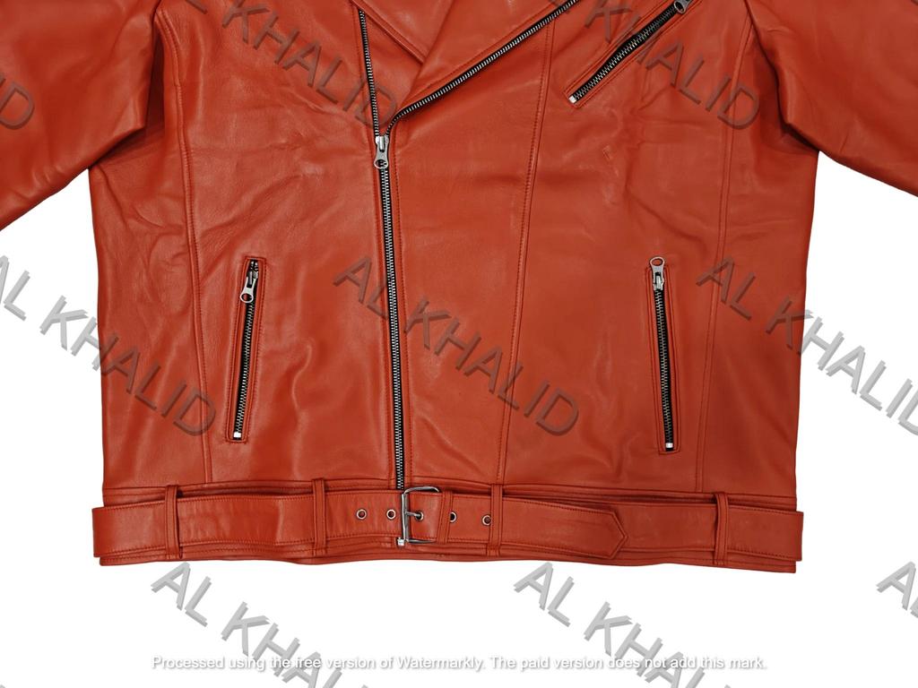 AL KHALID Men's Leather Jacket Orange Genuine Lambskin Leather Jacket Motorcycle