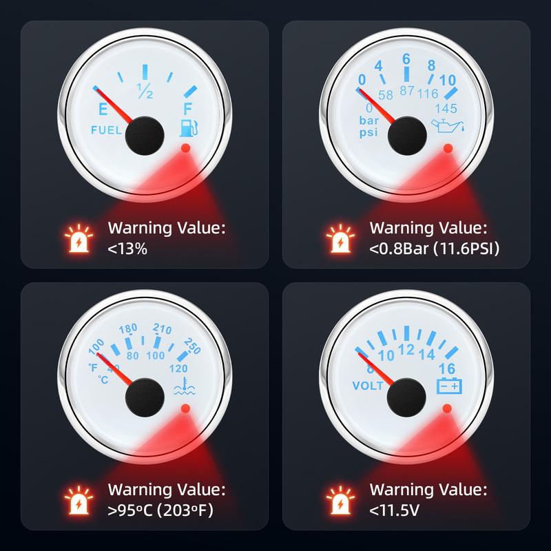 Black 85mm GPS Speedometer 80MPH Waterproof 6 Gauge Kit Fit Car Boat Marine Gasolines Vehicle Tachometer Water Temp Fuel Gauges