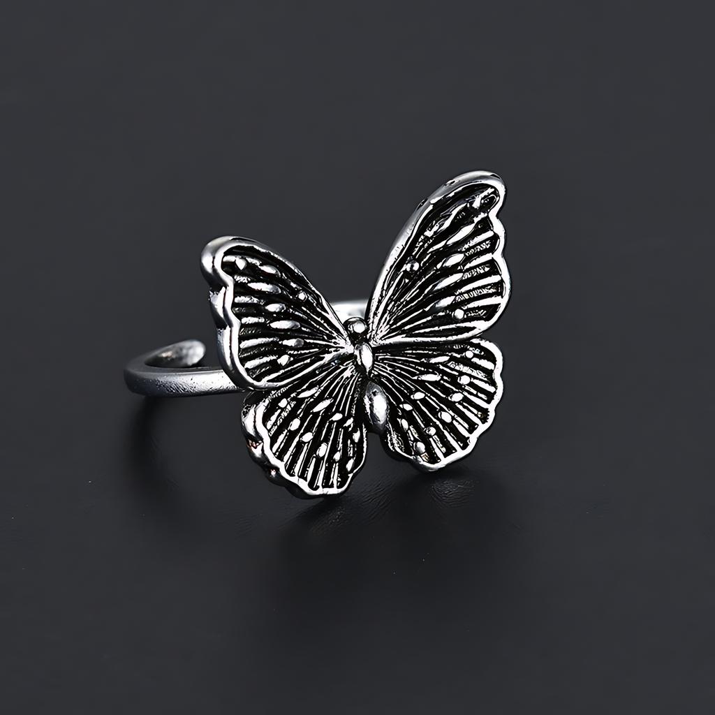 Fashion Retro Butterfly Adjustable Ring for Women Engagement Anniversary Silver Jewelry Gift