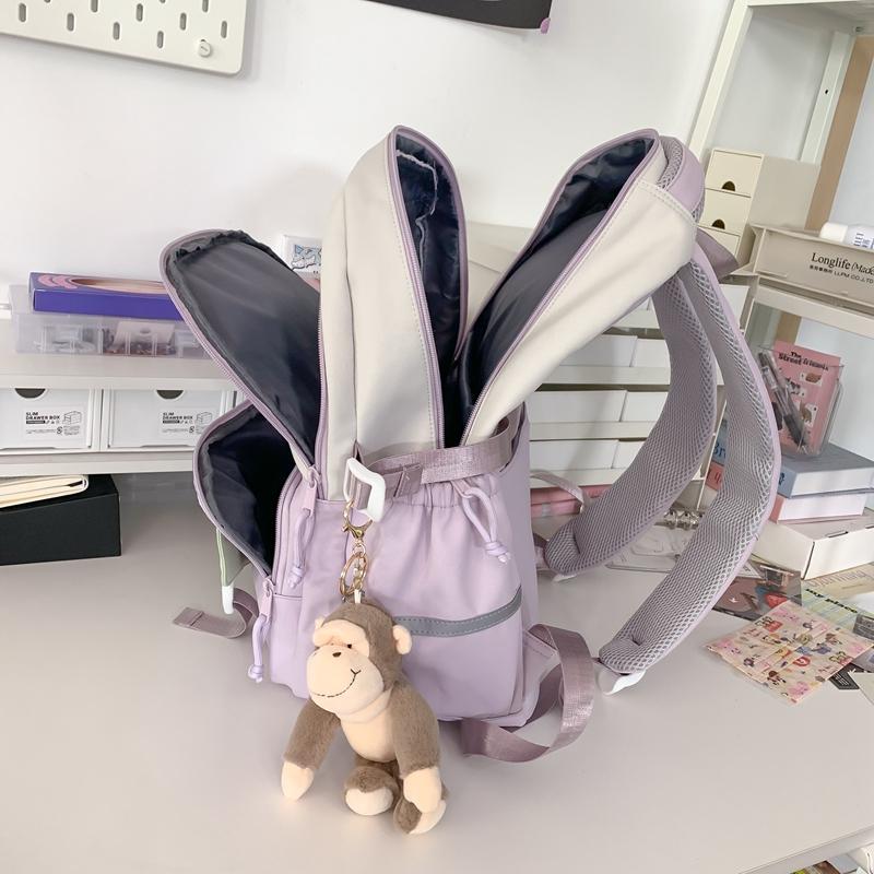 Women Large Capacity Schoolbag Campus Color Block Backpack Multi-Compartment Student Travel Backpack