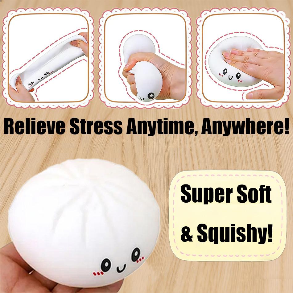 Dumpling Squishies Stress Balls Fidget Sensory Toy Squeeze Dough Ball Stress Relief Hand Toy Bun With Food Steamer Stretchy Desk
