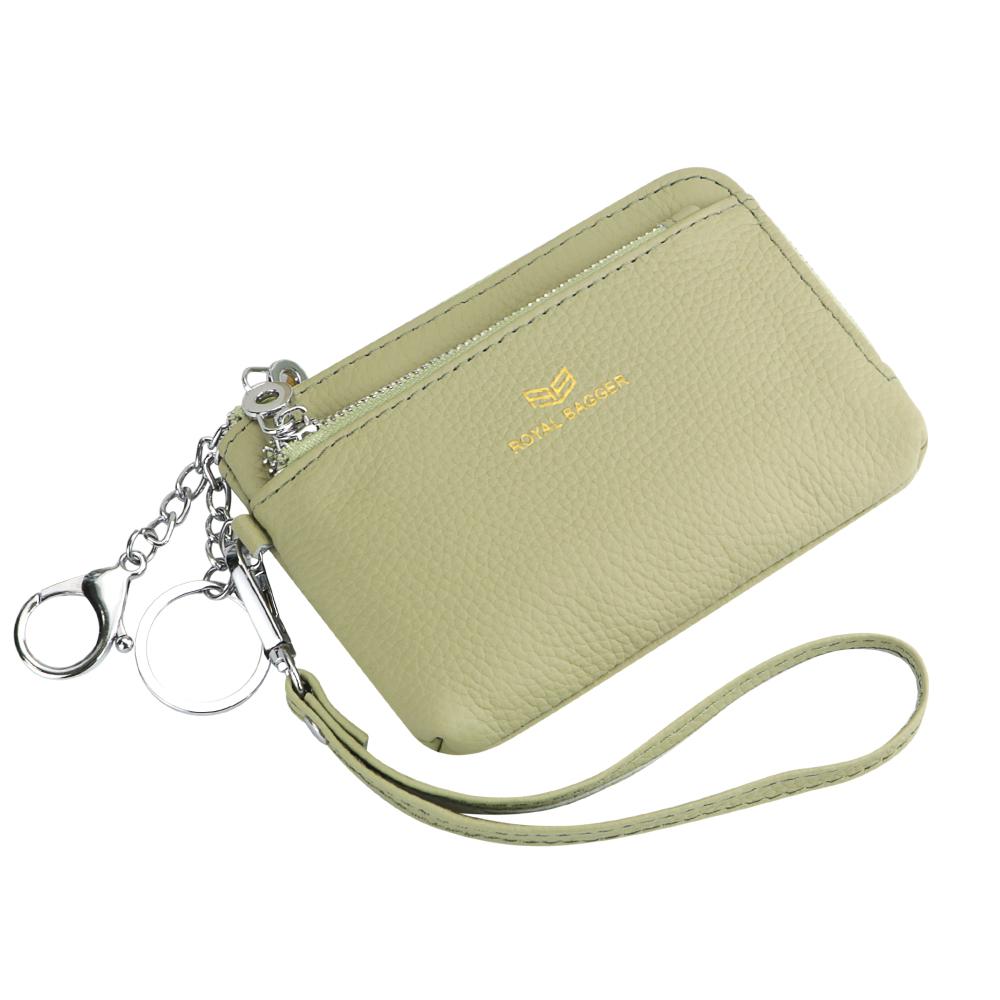 

Royal Bagger RFID Coin Purse with Keychain, Genuine Leather Multi Zipper Clutch Wallet, Portable Wristlet Card Holder 1903-1 світло-зелений колір