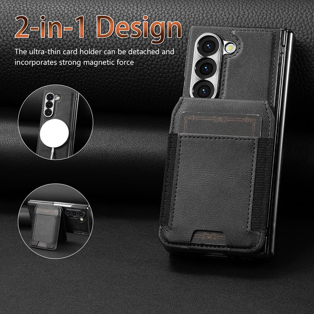 KEYSION PU Leather Phone Case for Samsung Galaxy Z Fold 7 6 5 4 3 Shockproof Cover With Magnetic Card Holder Bag Hinge Screen Protector