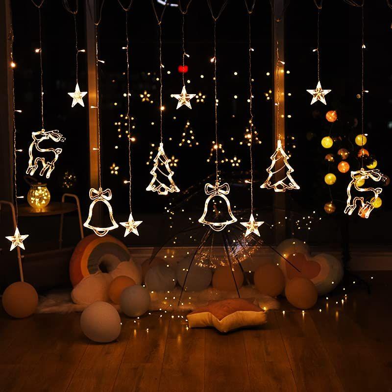 Plastic Christmas Reindeer LED Curtain Lights -2.5 M (Pack of 1) Warm White, Lights for Christmas, Christmas Lights, Led Curtain Light, Festive Light