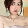 Empress Cixi Retro Choker: Women's Pearl & Gold Lock Planet Design Clavicle Necklace