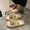 Thick Bottom Step On Shit Wear Summer Bow 2025 New Slippers Rhinestone Feeling Female Outer Drag with Skirt Non-slip Sandals