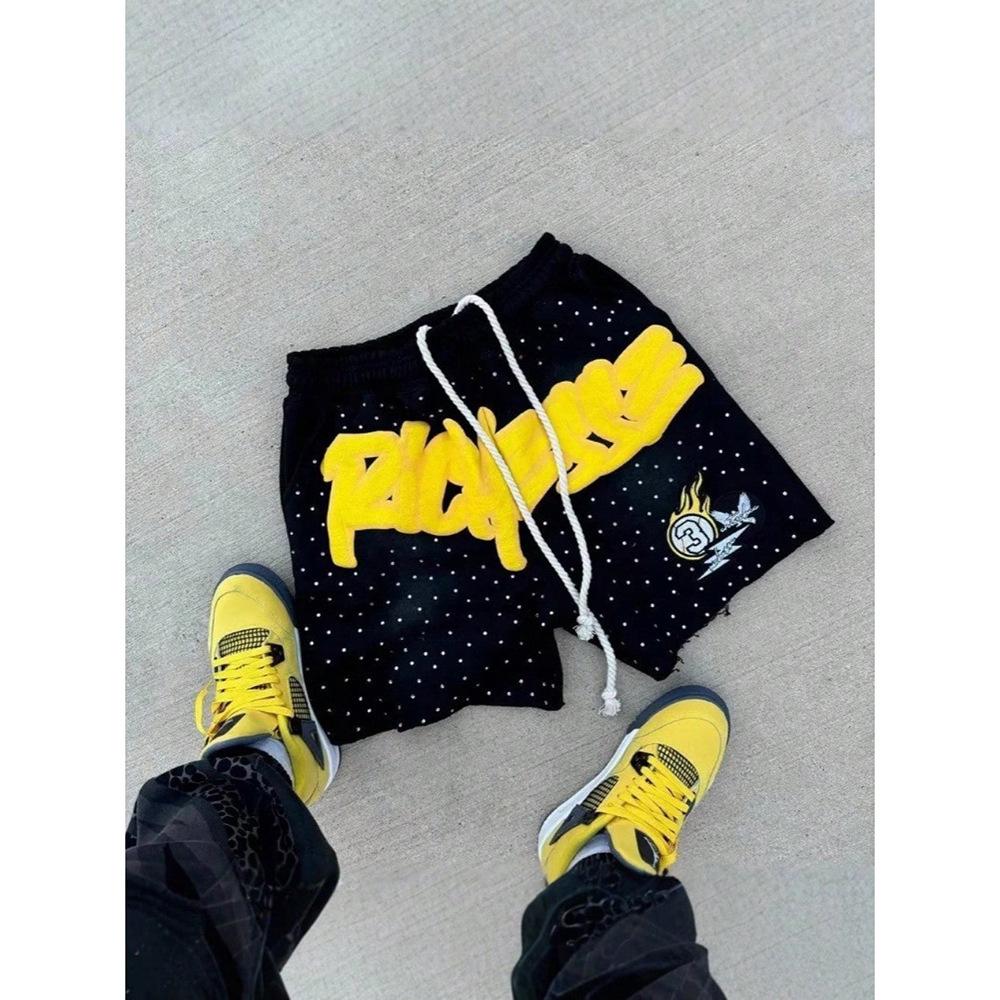 Retro Distressed Embroidered Men's Summer Sports Shorts