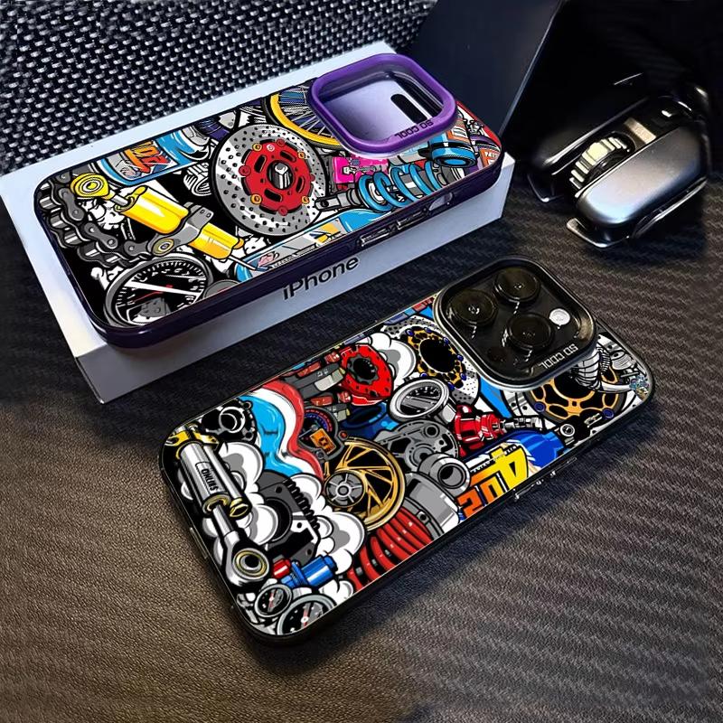 Mechanical Gear Pattern Electroplate Silver IMD Phone Case For iPhone 17 11 12 13 14 15 16 Pro Max 16E 7 8 Plus X XS XR SE Cover