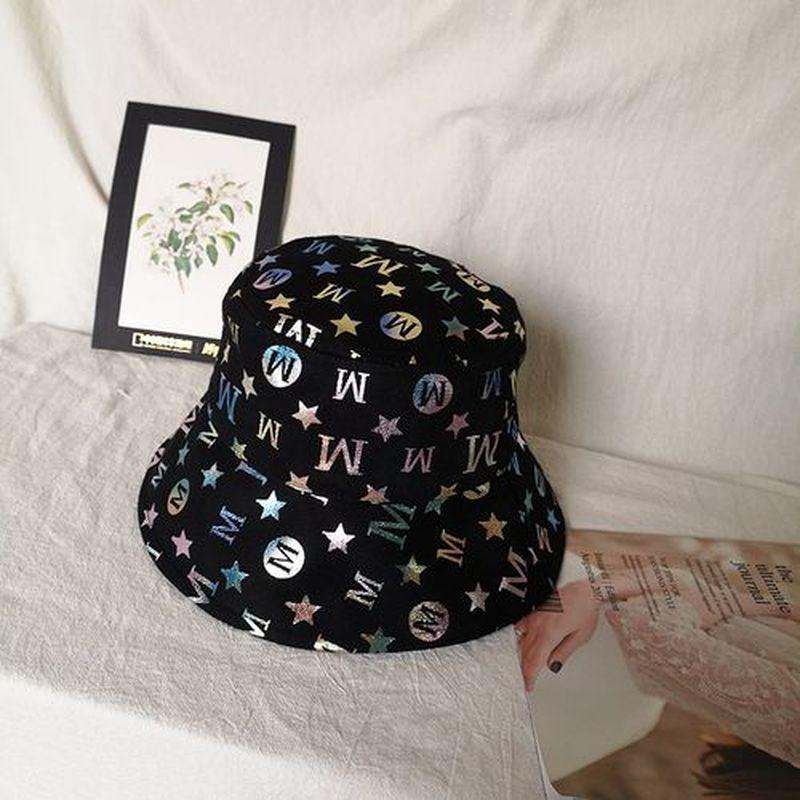 Bronzing Color Letter Fisherman Hat Breathable Cotton Printing Bright and Sparkling Wild Fisherman Hat Fashion Joker Bucket Hat