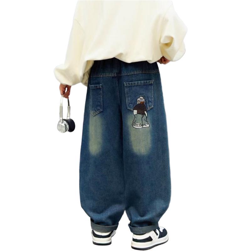2025 New Boys' Fleece-Lined Straight-Leg Jeans - Warm, Loose, Casual Pants for Medium and Large Children