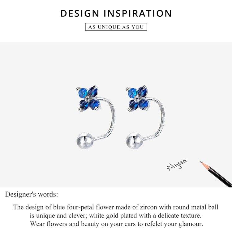 Bamoer Authentic Lucky Blue Crystal Earring Studs Four Leaf Clover Hoop Earrings for Women Engagement Jewelry