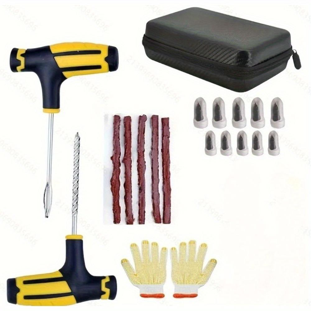 Emergency Tire Repair Kit - Universal Manual Tools with Repair Strips & Storage Box for Car Motorcycle Bicycle
