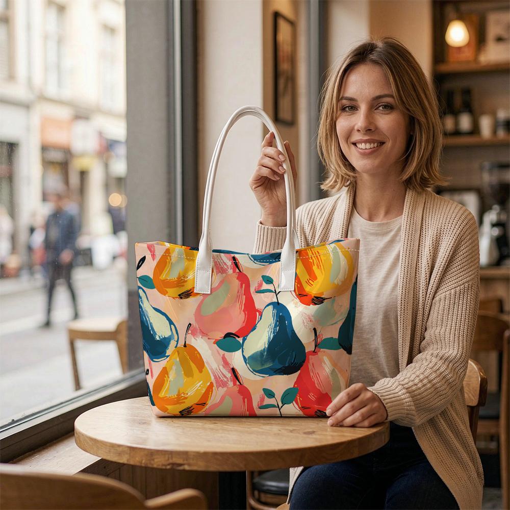 Stylish Fruit Pattern Tote Bag Casual Daily Shoulder Bag for Shopping Travel Commute