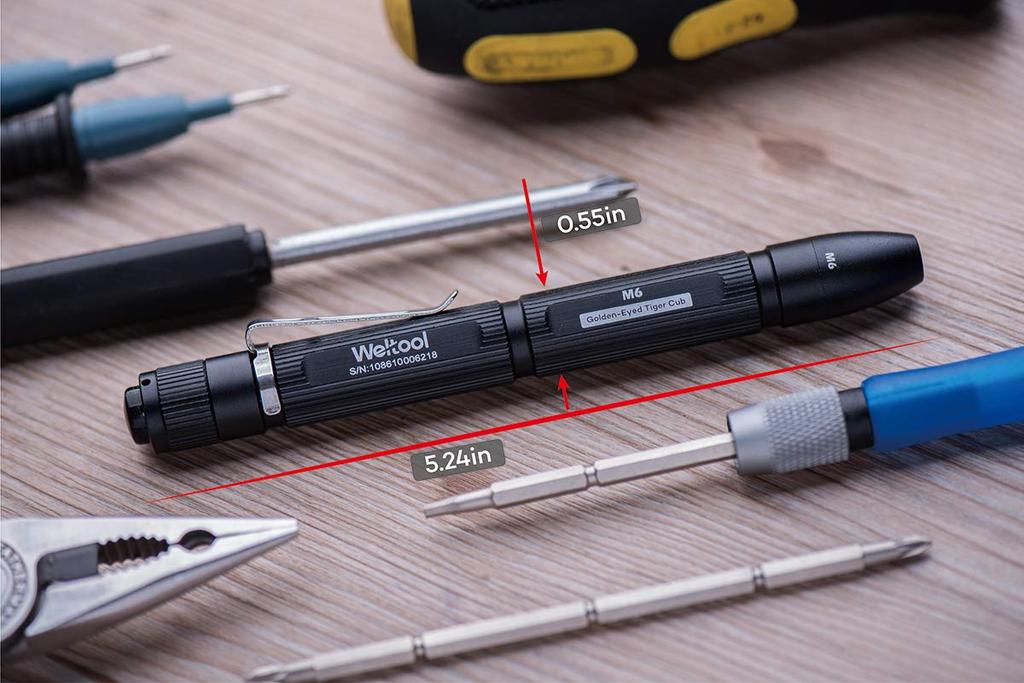 Weltool M6 LED Penlight with Uniform High Color Flashlight for and Other Powered by Two AAA Batteries Clip, Compact, Portable, Beam, 85% Rendering,