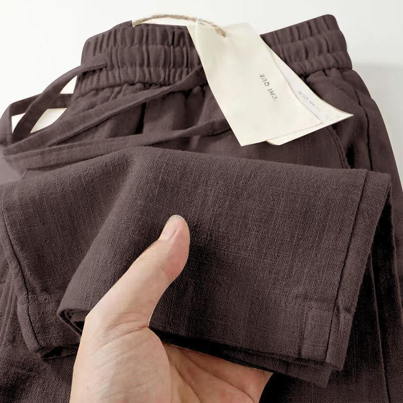 Men's Lightweight Summer Straight-Leg Cotton-Linen Trousers: Breathable Solid-Color Commuter Linen Relaxed-Fit Casual Pants