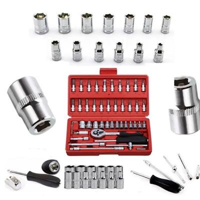46 Pcs 1/4 DR Car Repair Tool Box Spanner Chrome Vanadium Hand Tools and Ratchet Wrench Socket Set