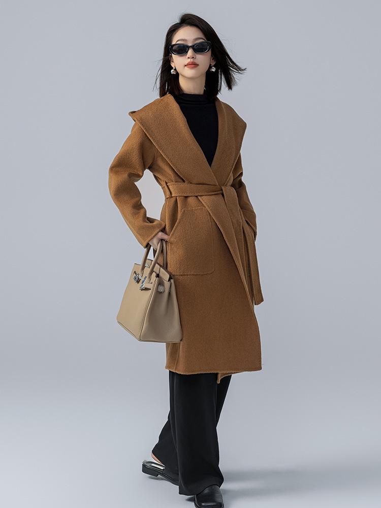 Alpaca Wool Hooded Mid-Length Coat - Autumn/Winter Loose Fit Overcoat