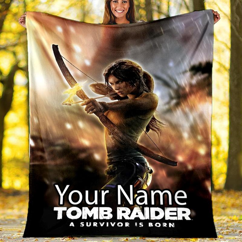 Custom Name Tomb Raider Theme Printed Blanket - Perfect for Couch, Bed, Travel & Outdoor Use | Machine Washable, Cozy & Durable.