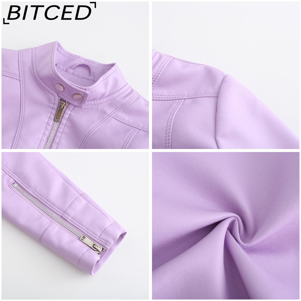 BITCED Lightweight Leather Jacket - Short-Sleeved Spring/Fall Stand-Up Collar Women's Leather Jacket