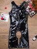 Sexy Men One-piece Tight Crotchless Underwear Shiny Leather Wrestling Singlet Jockstrap Bodysuit Swimwear