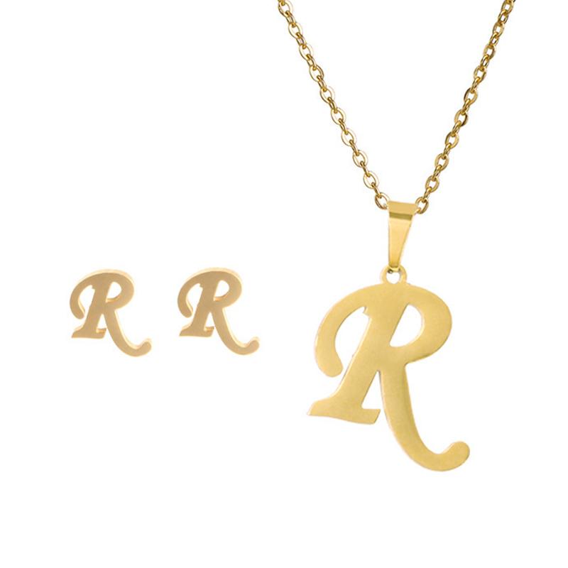 Fashion Stainless Steel A-Z Alphabet Initial Necklace 26 English Letter Earrings Necklace For Women Set Personalize Jewelry Gift CLE