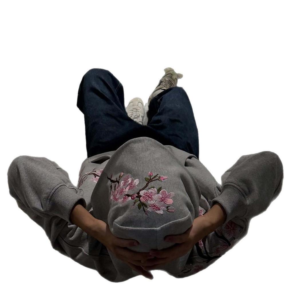 Retro Floral Kirschblüte Bestickt Street Style Unisex Hoodie