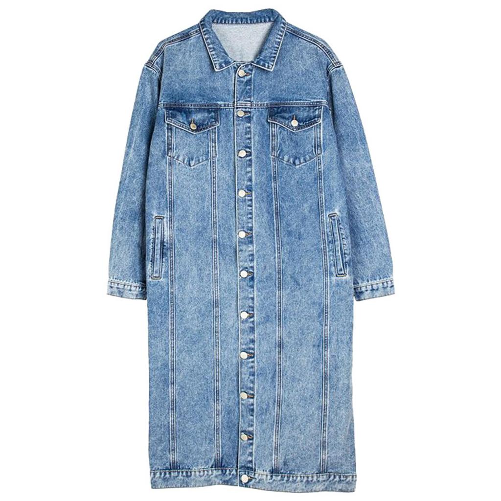 Women's Denim Jacket for Spring Autumn Long Vintage Slim Fit Stylish Jean Jacket Casual Streetwear Outwears