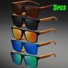 5 Pairs of Retro Full Frame Wood Grain Legs Classic Color Reflective Women's and Men's Fashionable Glasses