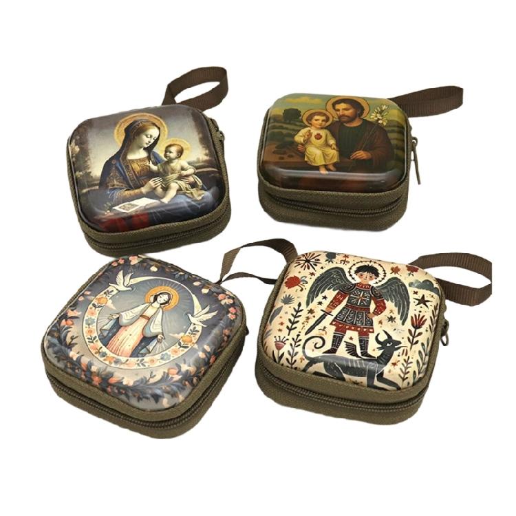 Catholic Rosary Pouch Religious Jewelry Storage Box Rosary Prayer Bag with Zippers Closures Coin Purses for Earrings