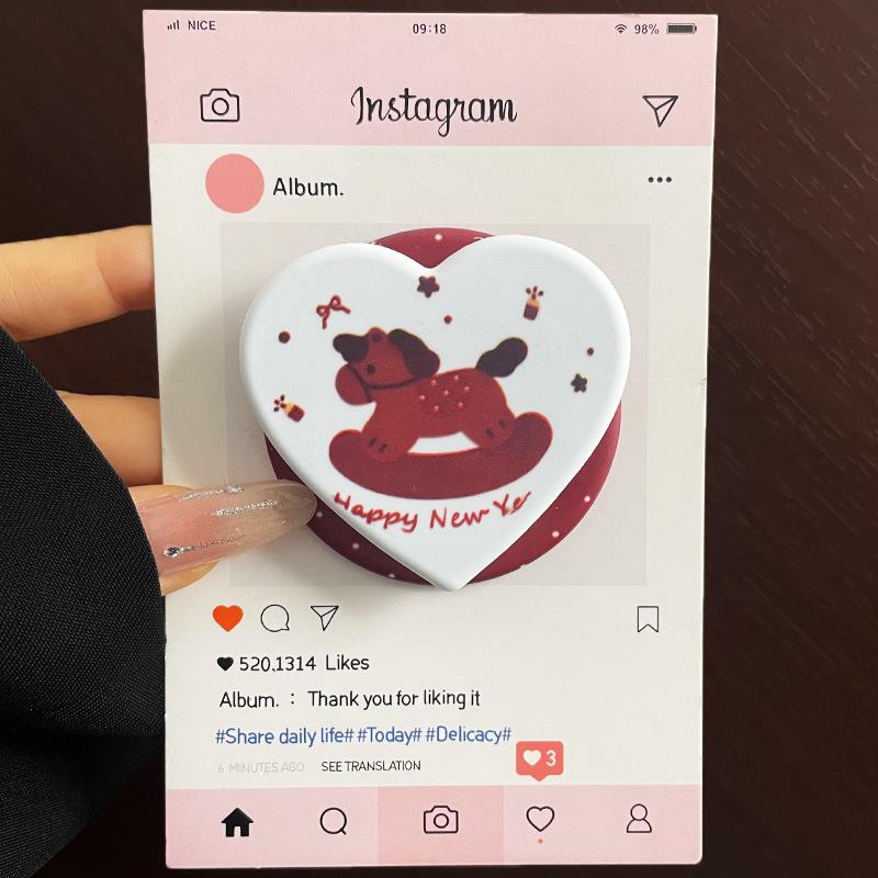 Heart Film Magnetic Phone Holder: Japanese-Korean Style Airbag Stand with Retractable Desktop Support