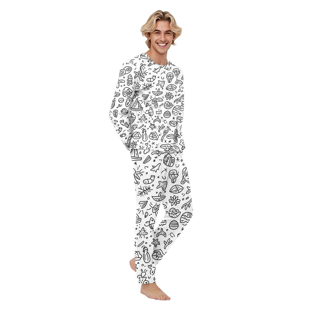 DIY Hand Painted Colorable-Parent-child Outfit - Print Round Neck Parent-child Long Sleeve Long Pants Home Clothes Suit Spring