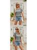 European and American Women's Solid Color Mesh Ruffle Short Sleeve T-shirt