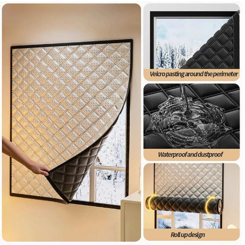 Window Windproof, Warm Curtain, Cold Double Thick Blackout Curtain, Soundproof Cotton Window Easy Install Cold-Blocking Design for Warm Winter Home