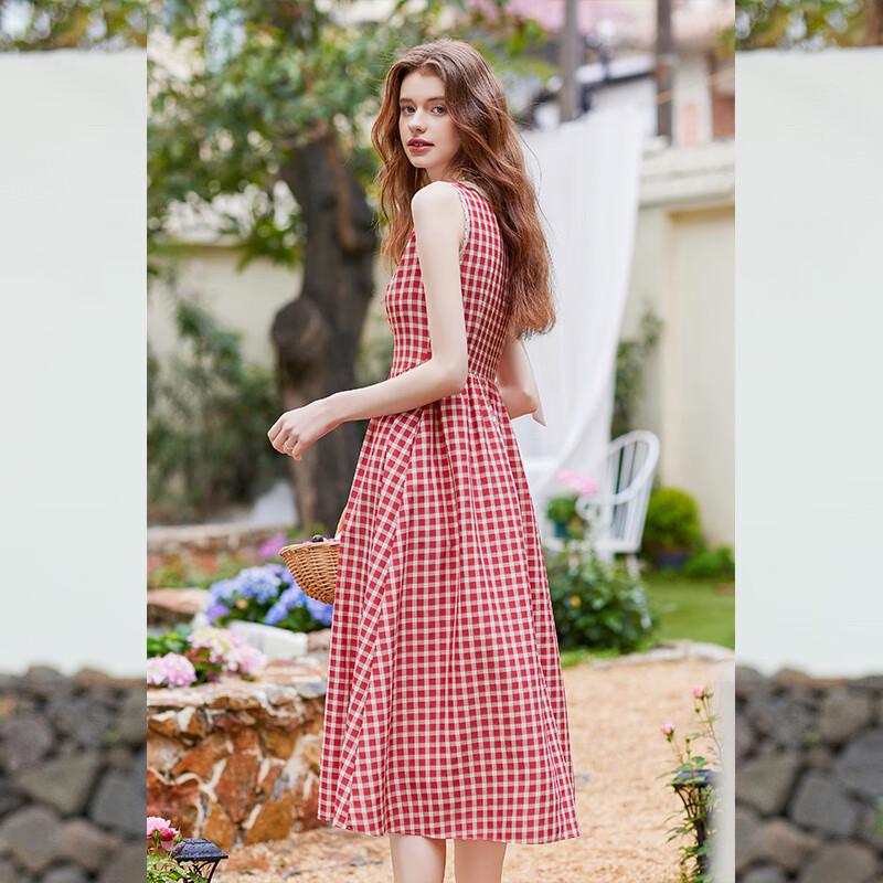 Bailuyu Retro Plaid Sleeveless A-line Maxi Dress