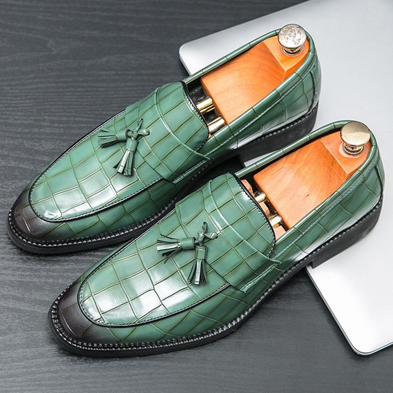 Fashion British Luxury New Designer Alligator Pattern Tassels Formal Shoes For Men Dress Wedding Prom Homecoming Zapatillas Hombre