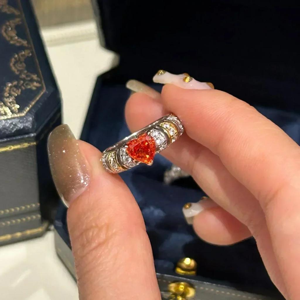 Klassische Vintage Orange farbe edelstein Herz ringe für frauen chic Licht Luxus Engagement Ring charms Schmuck Geschenk