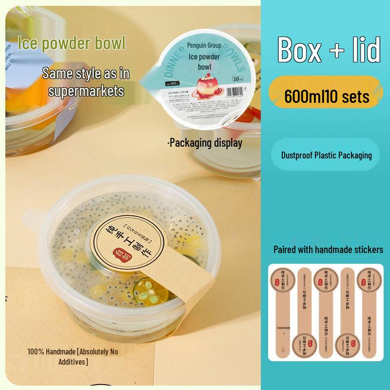 

Penguin Group 600ml Plastic Takeaway Bowls with Lids & Stickers (10-Pack)