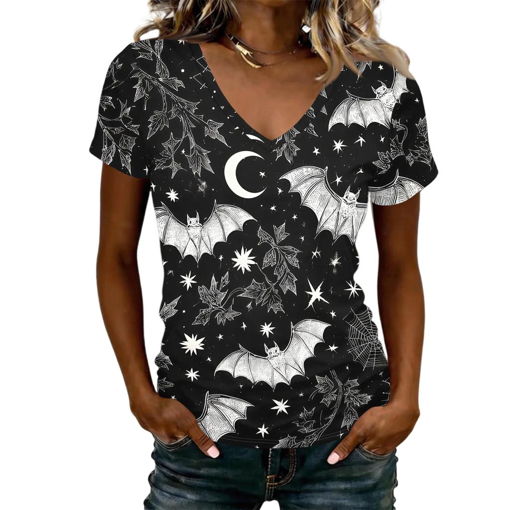 Women's V-Neck Halloween Print Blouse Lightweight Spring Summer Top