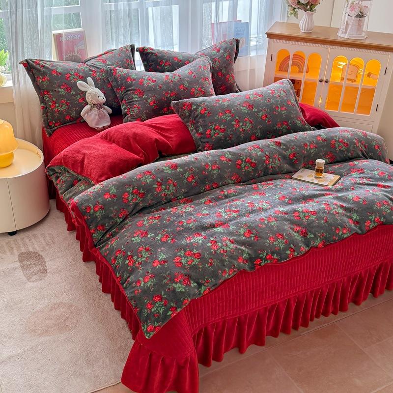 

Thickened Milk Fleece Bed Cover Four-Piece Set, Fleece Bed Sheet Quilt Cover, Baby Fleece Three-Piece Set, Bedding Sheet 1.2m 4pc - quilt cover 150 * 200