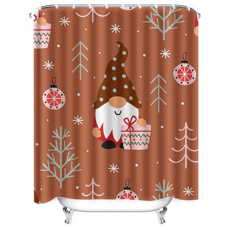 TU Festive Gnome Shower Curtain Christmas Holiday Bathroom Decor Waterproof Fabric Holiday Gnomes Xmas Shower Curtain Set